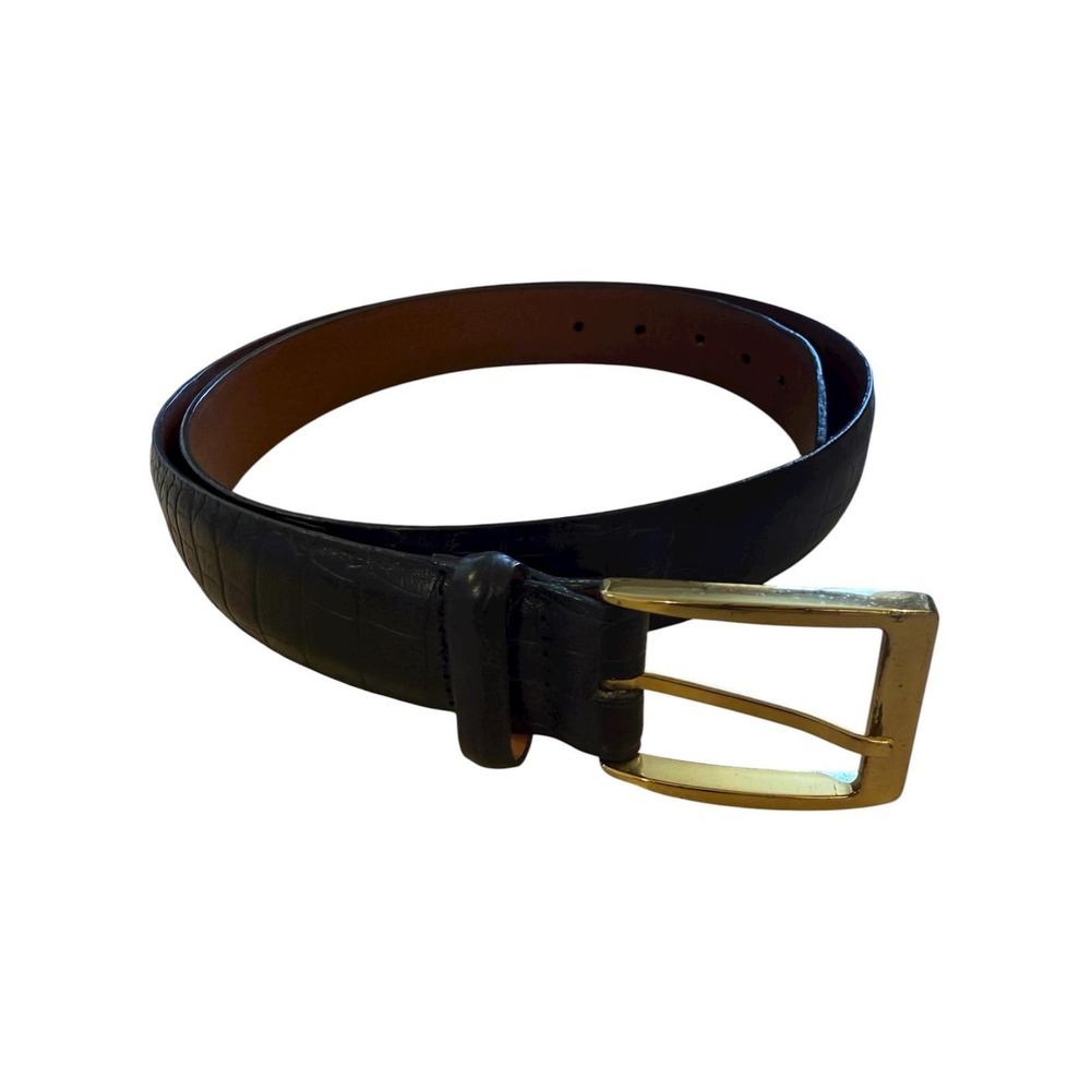 Brighton‎ Men's Black Croc Embossed Leather Belt Size 40 Gold Buckle Made in USA